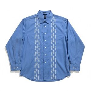 GAP Mens XXL Classic Fit Blue Pineapple Embroidered Button Down Shirt‎